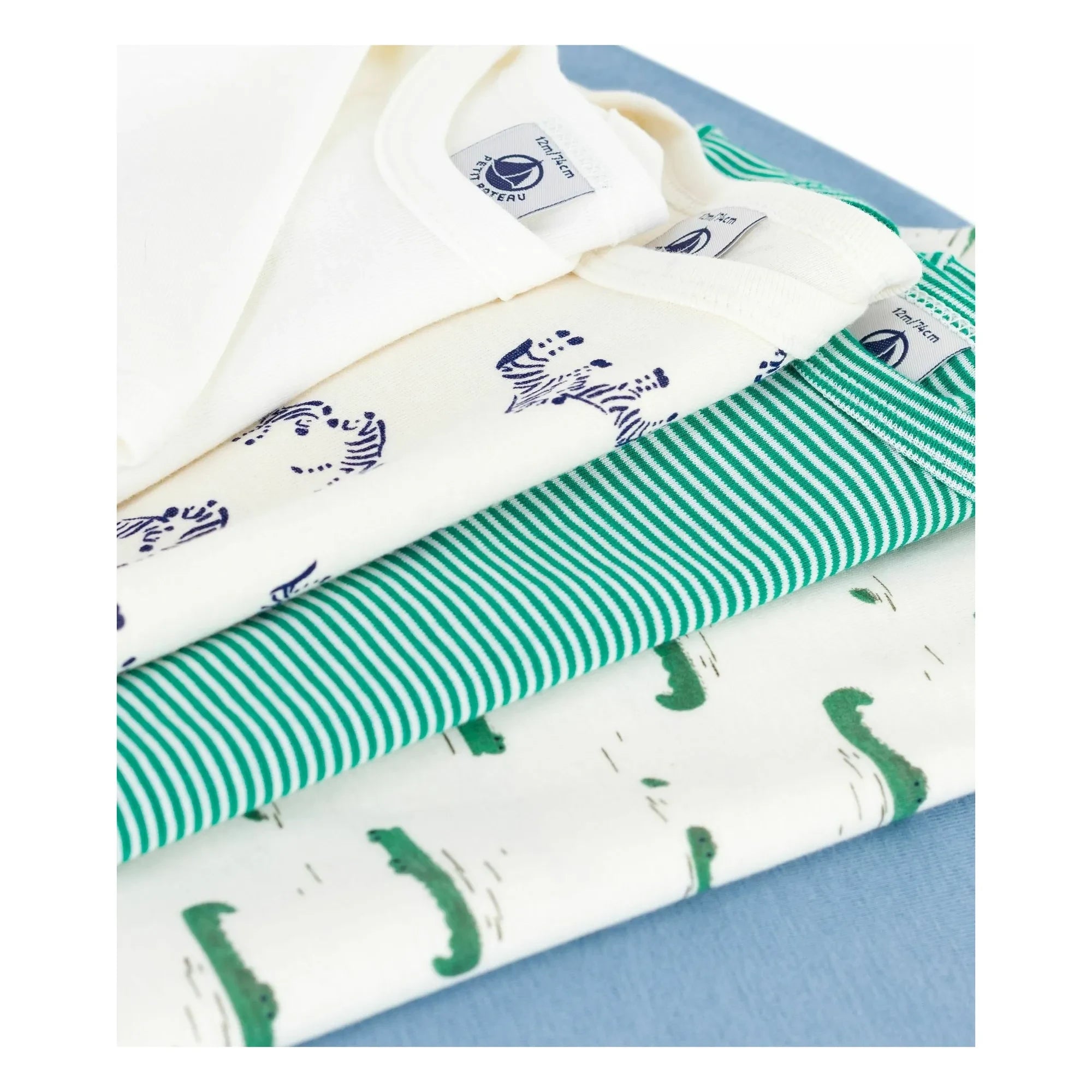 Petit Bateau - 5 Crocodile Pattern Bodysuit in Organic Cotton | Ecru