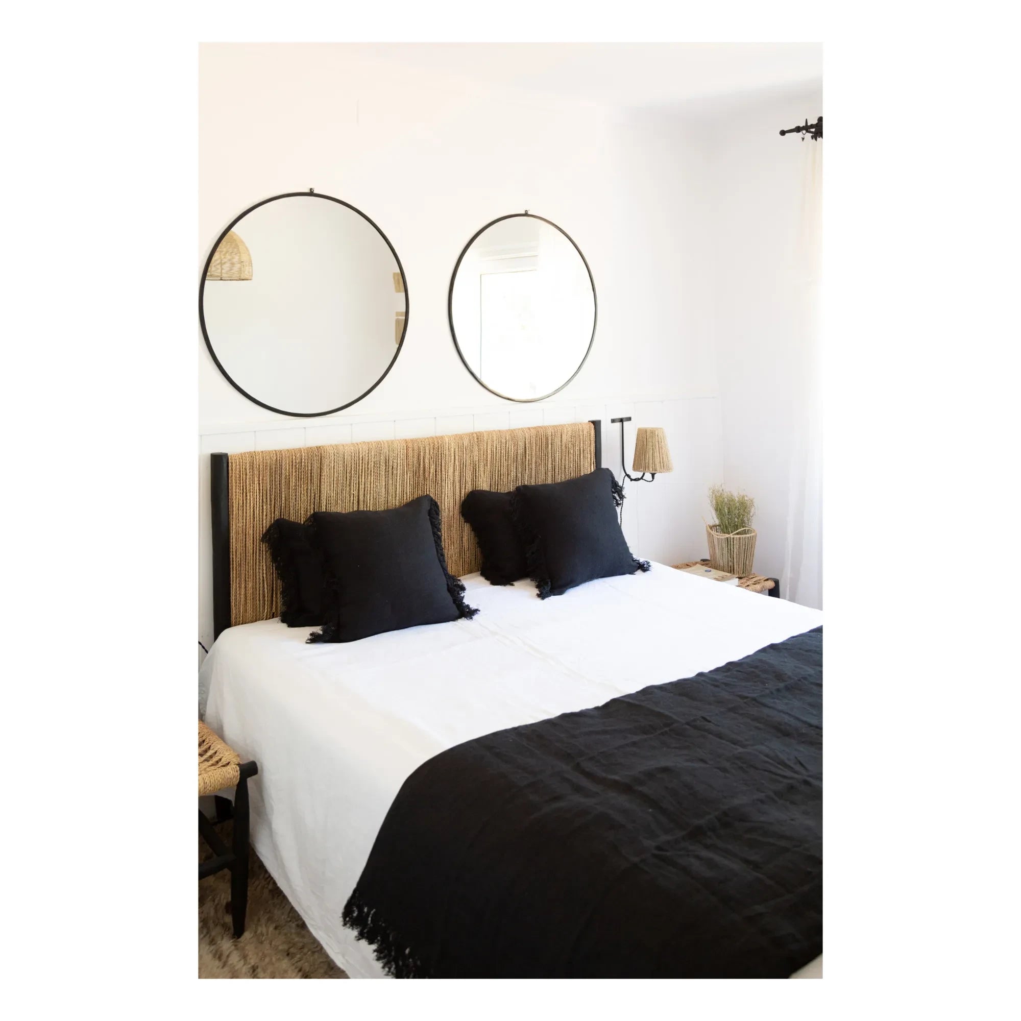 Cosydar - Palm Leaf and Raw Wood Headboard | Black