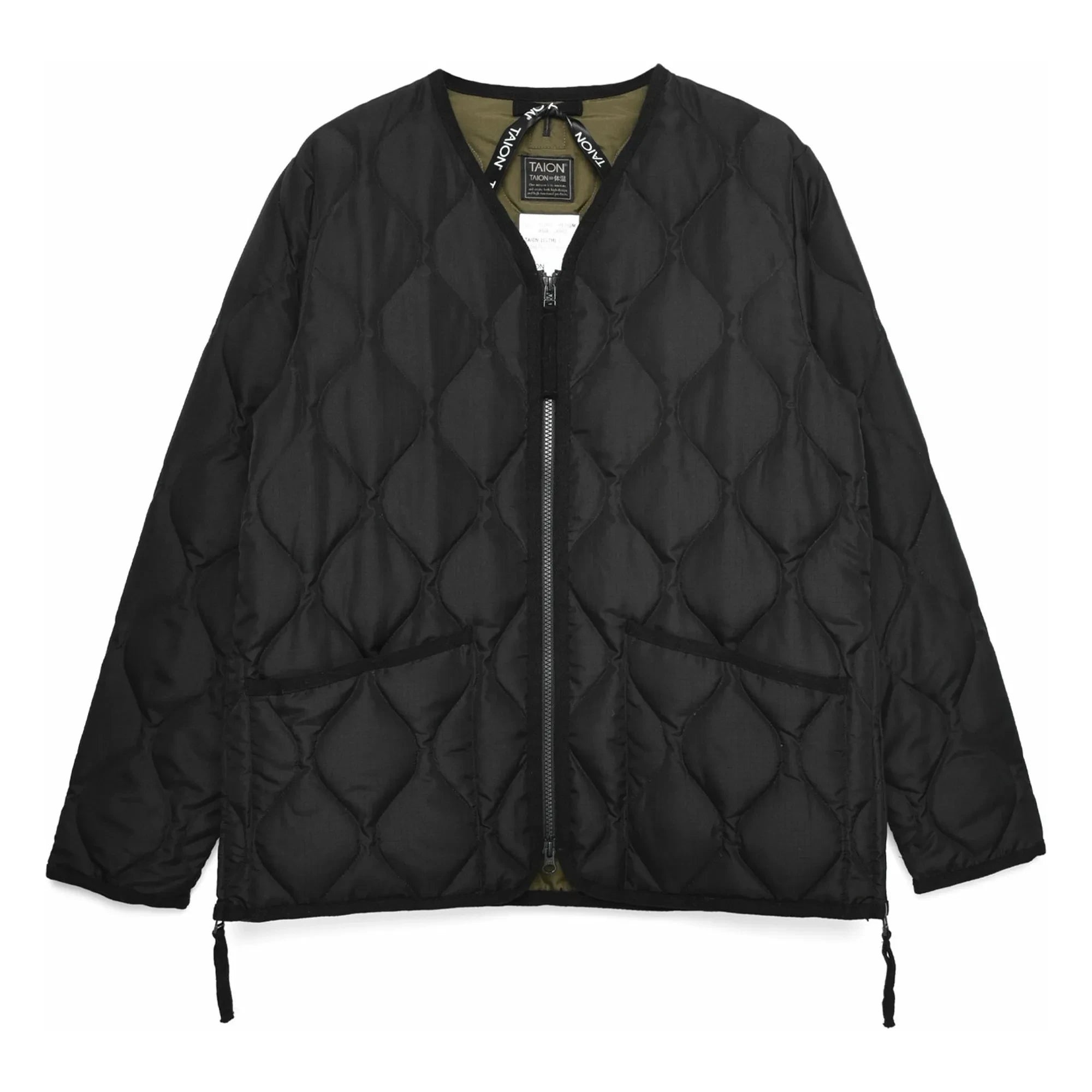 Taion - Unisex V Yaka Askeri Ceket | Siyah