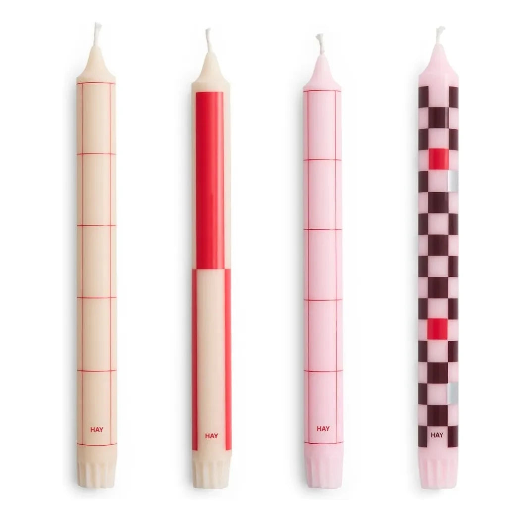 Hay - Desenli mumlar - 4'lü set | Kırmızı