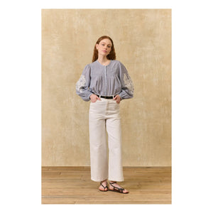 Louise Misha - Jally Striped Organic Cotton Blouse | Blue