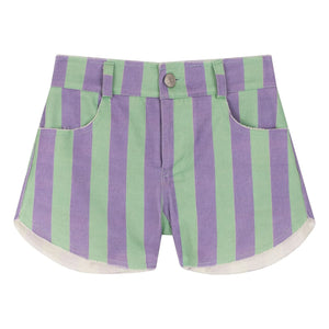 My First Cantê - Denim Pistachio Green Striped Shorts | Purple