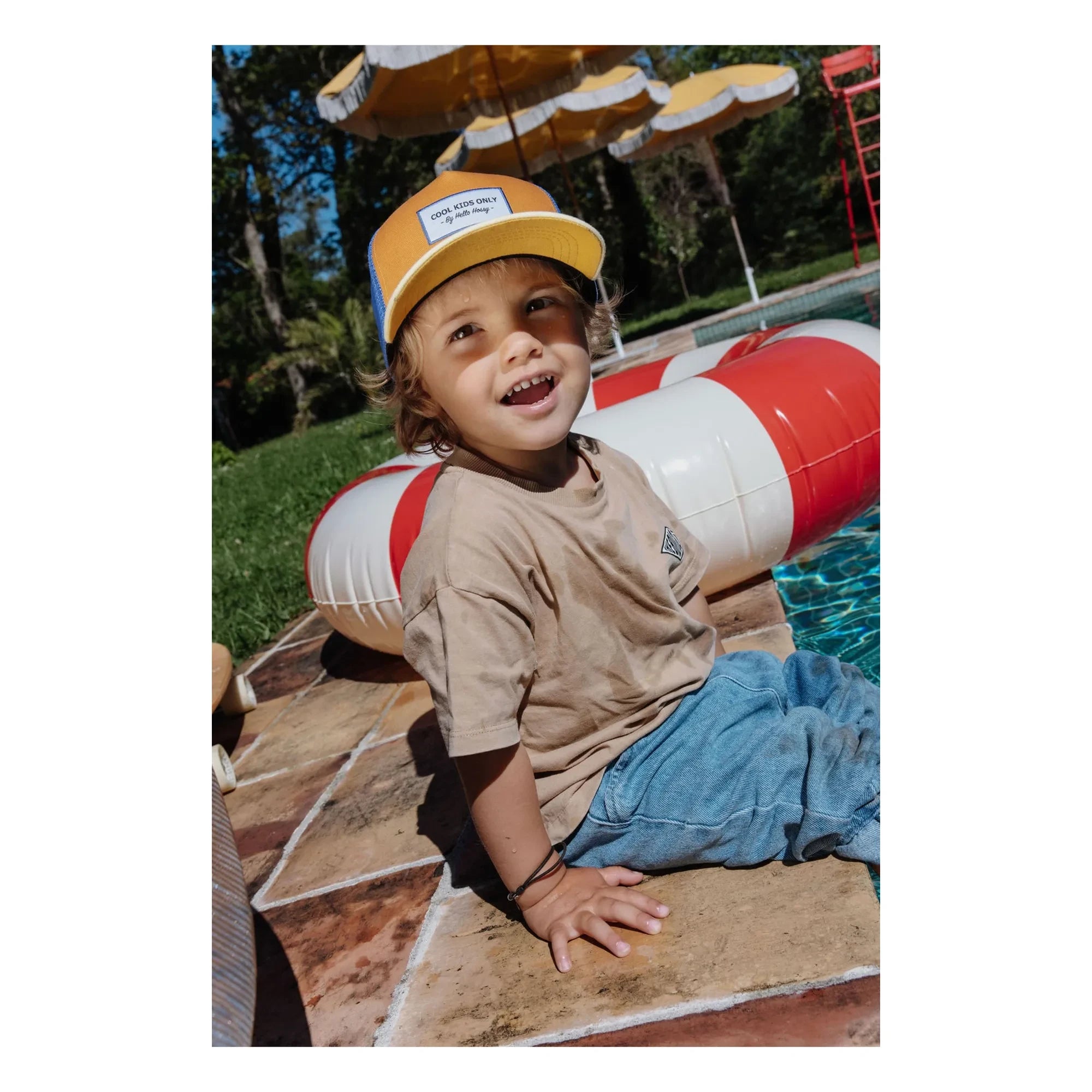 Hello Hossy - Trucker Mini Organic Cotton Curved Visor Hat | Camel