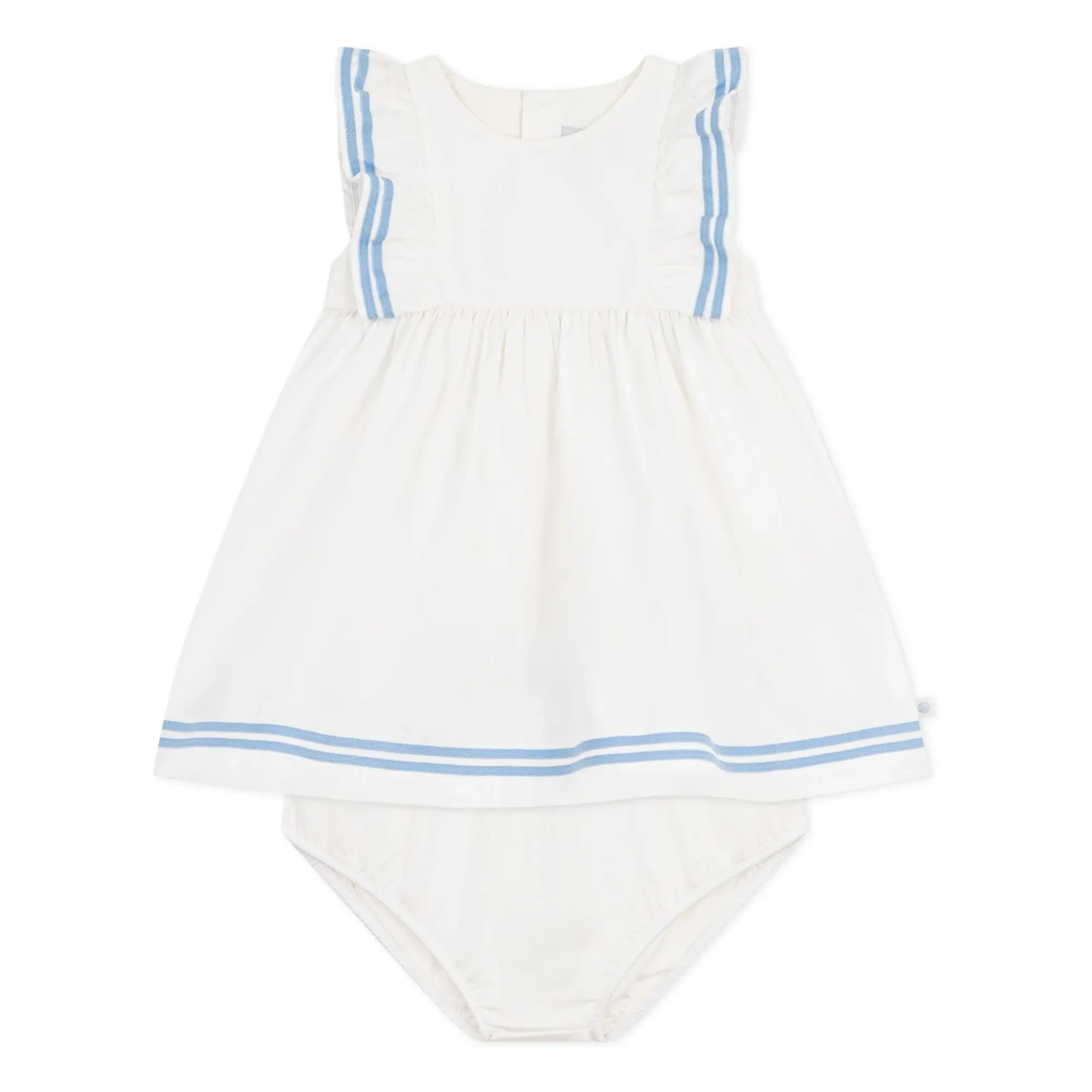 Petit Bateau - Organic Cotton Poplin Marine Dress and Romper Set | White