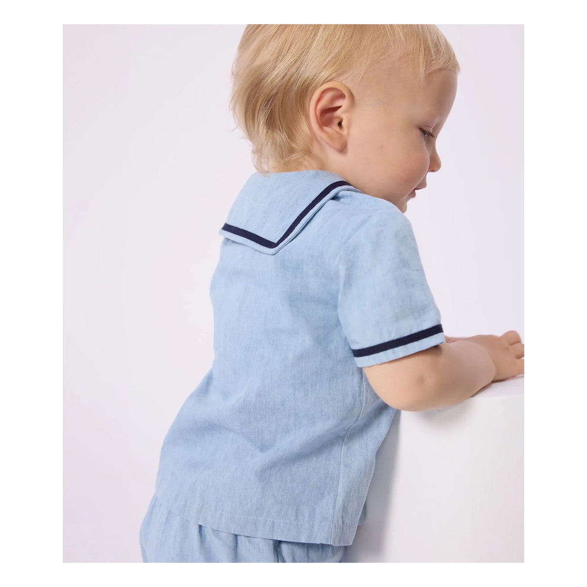 Petit Bateau - Chambray Top and Collar Set | Light Blue