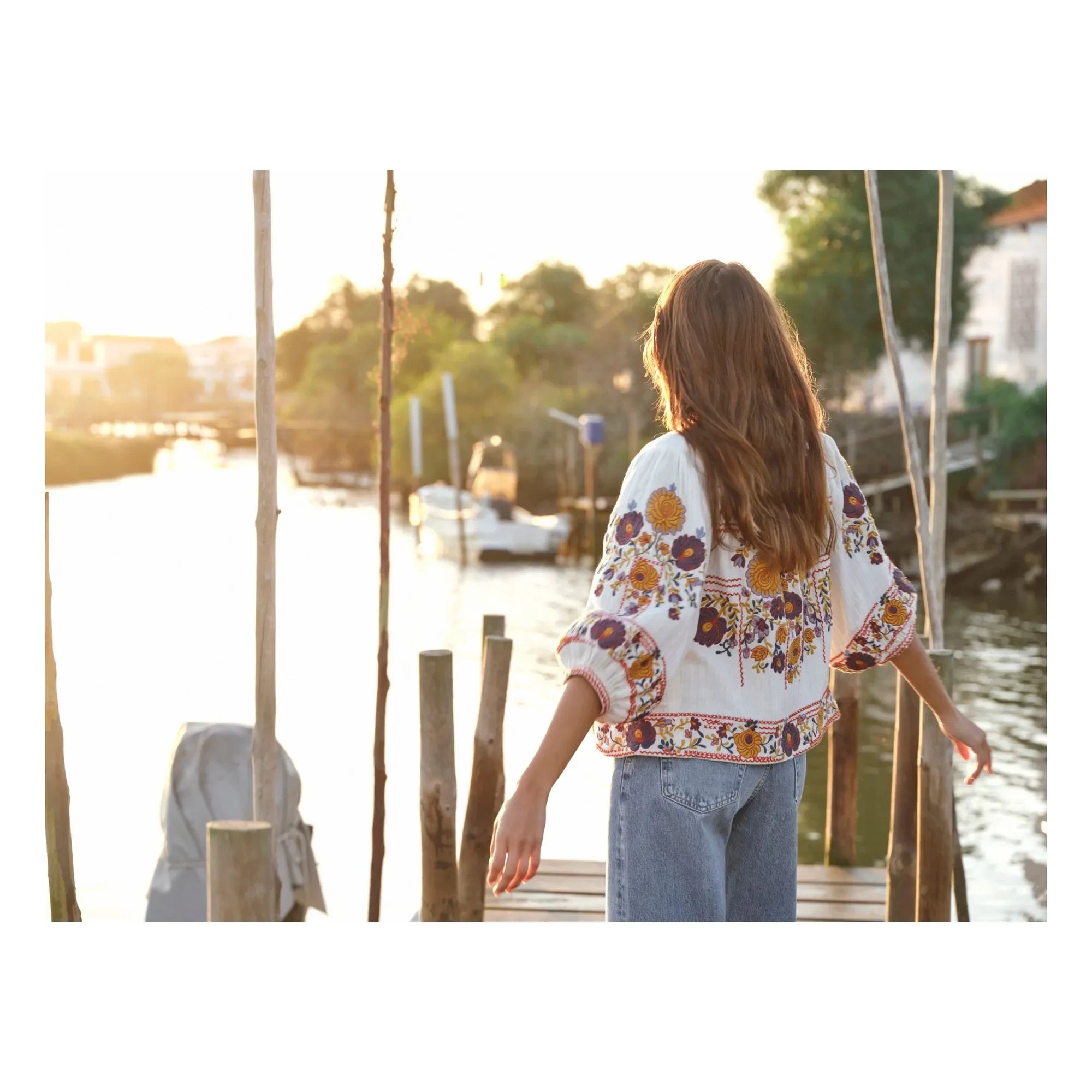 M.A.B.E. - Greta Cotton Embroidered Jacket | Orange
