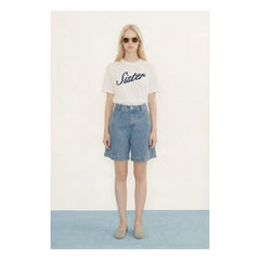 The Tiny Big Sister - Cotton Striped Shorts | Light Blue Denim