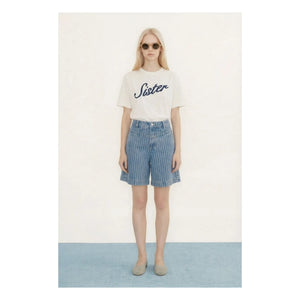 The Tiny Big Sister - Cotton Striped Shorts | Light Blue Denim