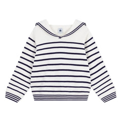 Petit Bateau - Organic Cotton Striped Crew Neck Sweater | White