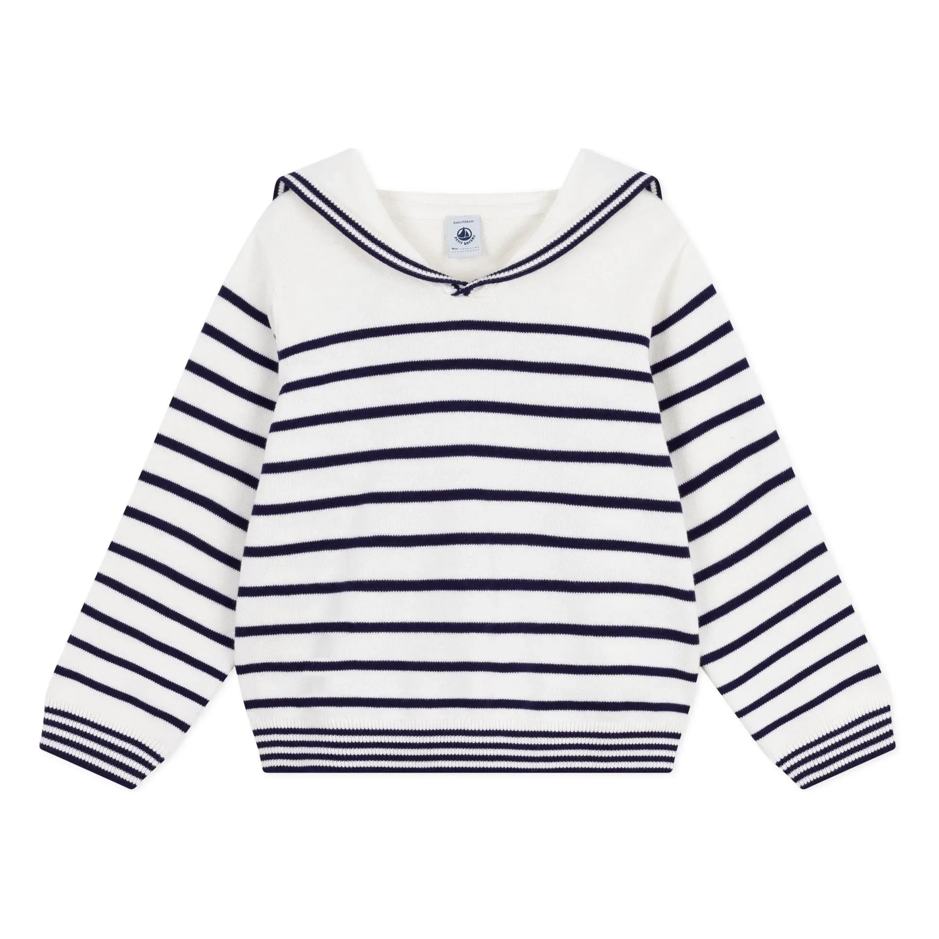 Petit Bateau - Organic Cotton Striped Crew Neck Sweater | White