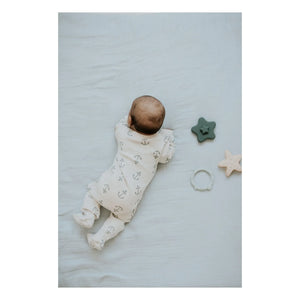 Petit Lem - Footed Jumpsuit Anchors Embossed Organic Cotton | Beige