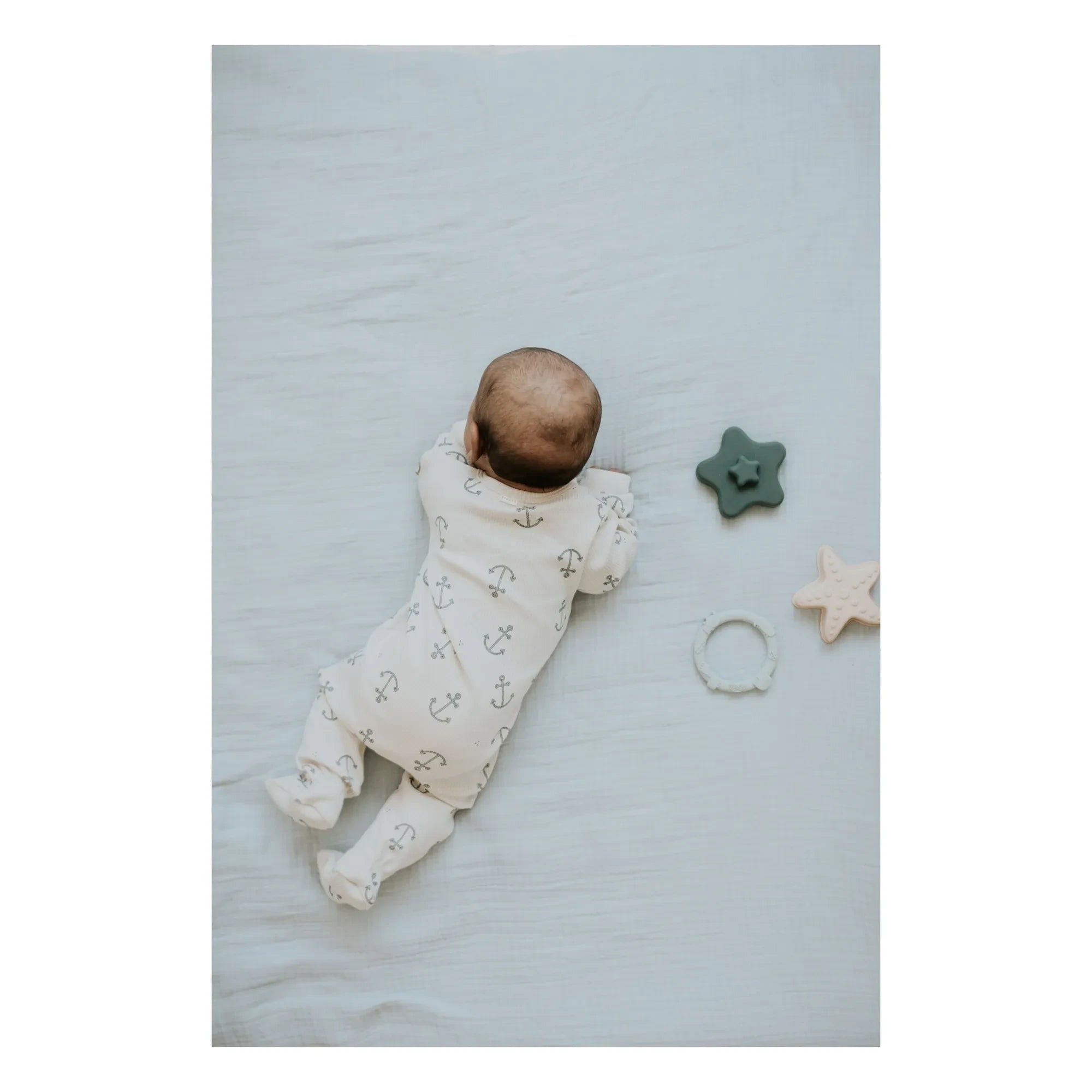 Petit Lem - Footed Jumpsuit Anchors Embossed Organic Cotton | Beige