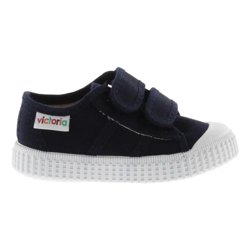 Victoria - Stripes Canvas Velcro Sneakers | Navy Blue