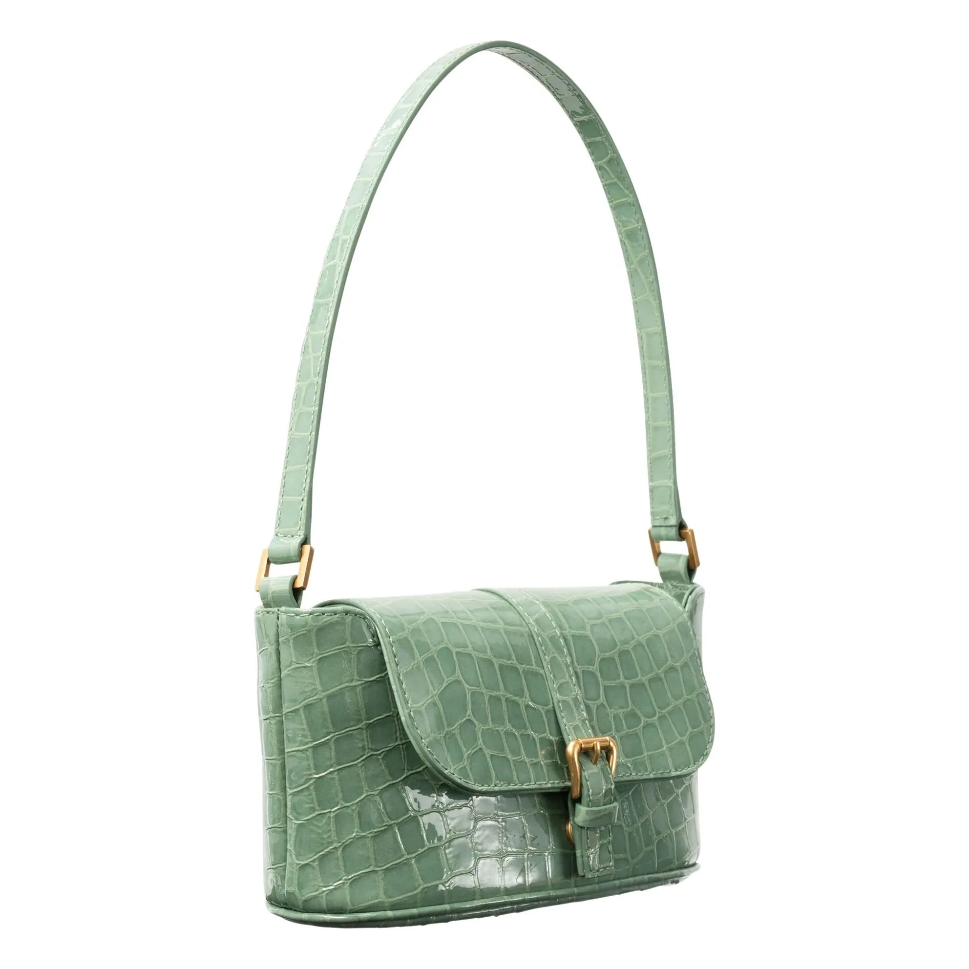BY FAR - Miranda Baguette Crocodile Pattern Leather Bag | Mint Green