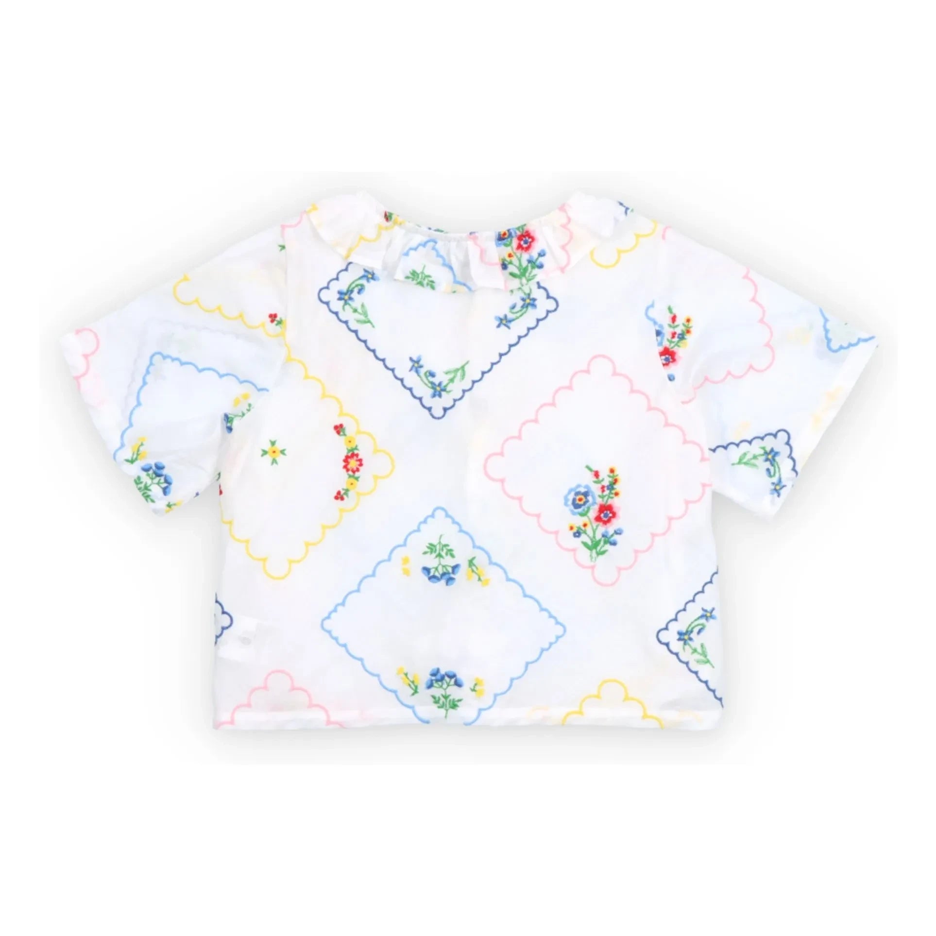 the new society - Floral Tulip Embroidered Tie-up Blouse | White