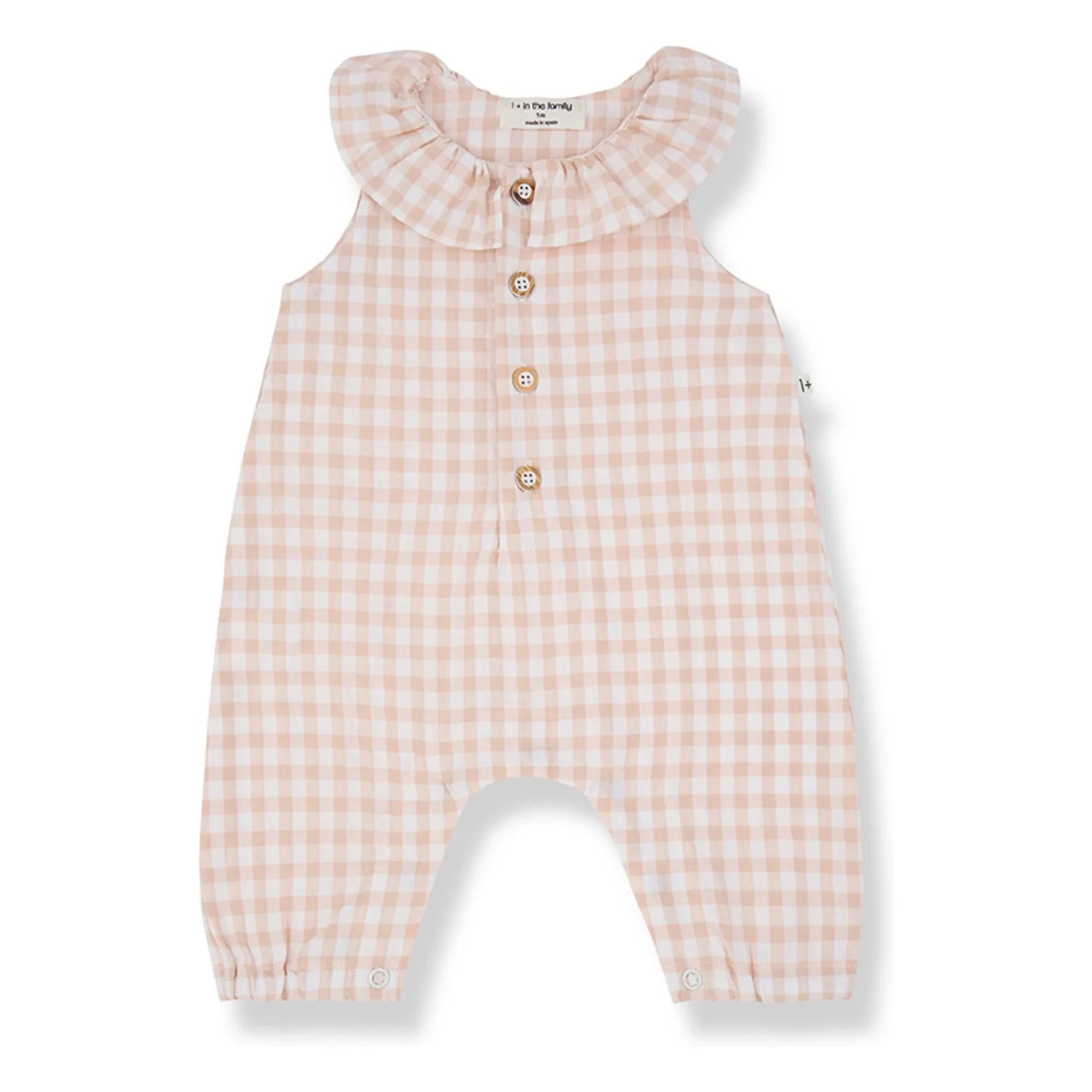 1+ in the family - Egina Vichy Seersucker Romper | Beige Pink