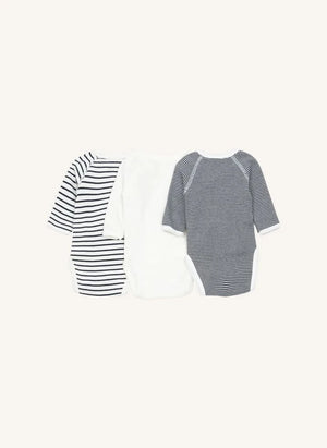 Petit Bateau - Çizgili Yenidoğan Çapraz Askılı Tulumlar - 3'lü Set | Beyaz