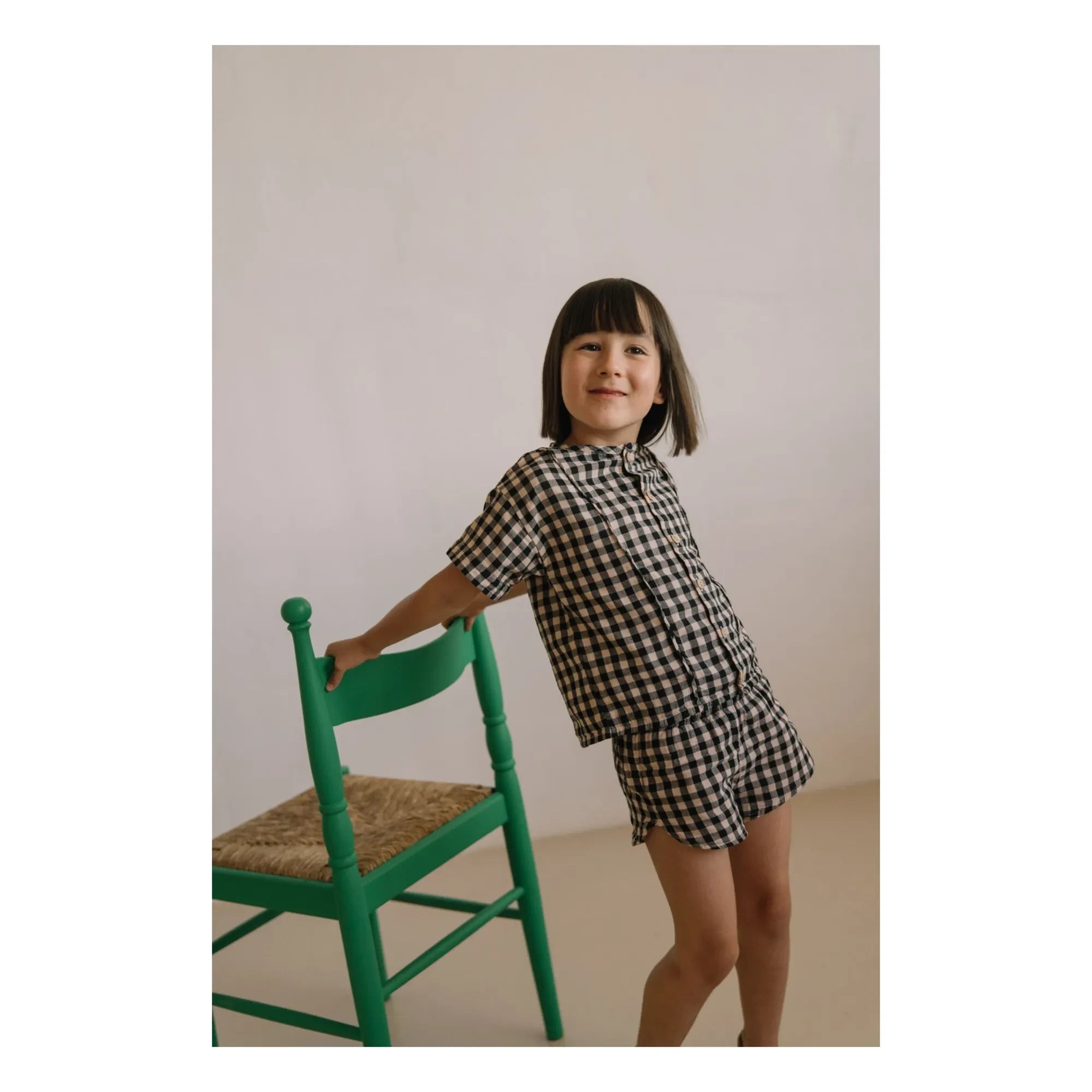 Studio Bohème - Georgette Gingham Organic Cotton Gauze Shorts | Black