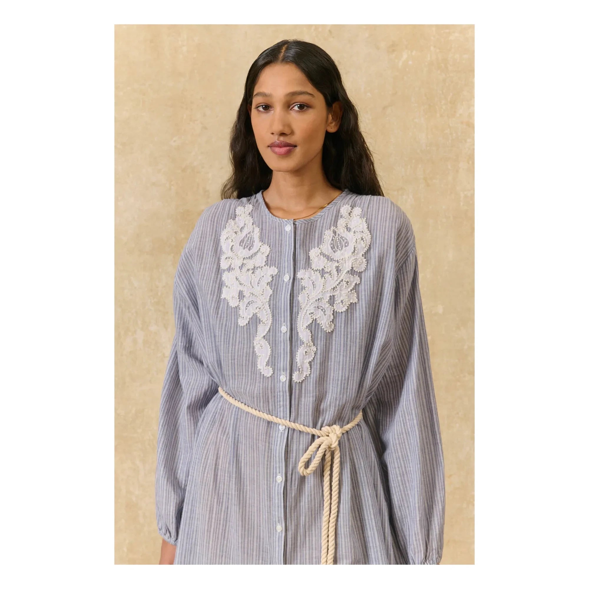 Louise Misha - Flavie Striped Organic Cotton Dress | Blue
