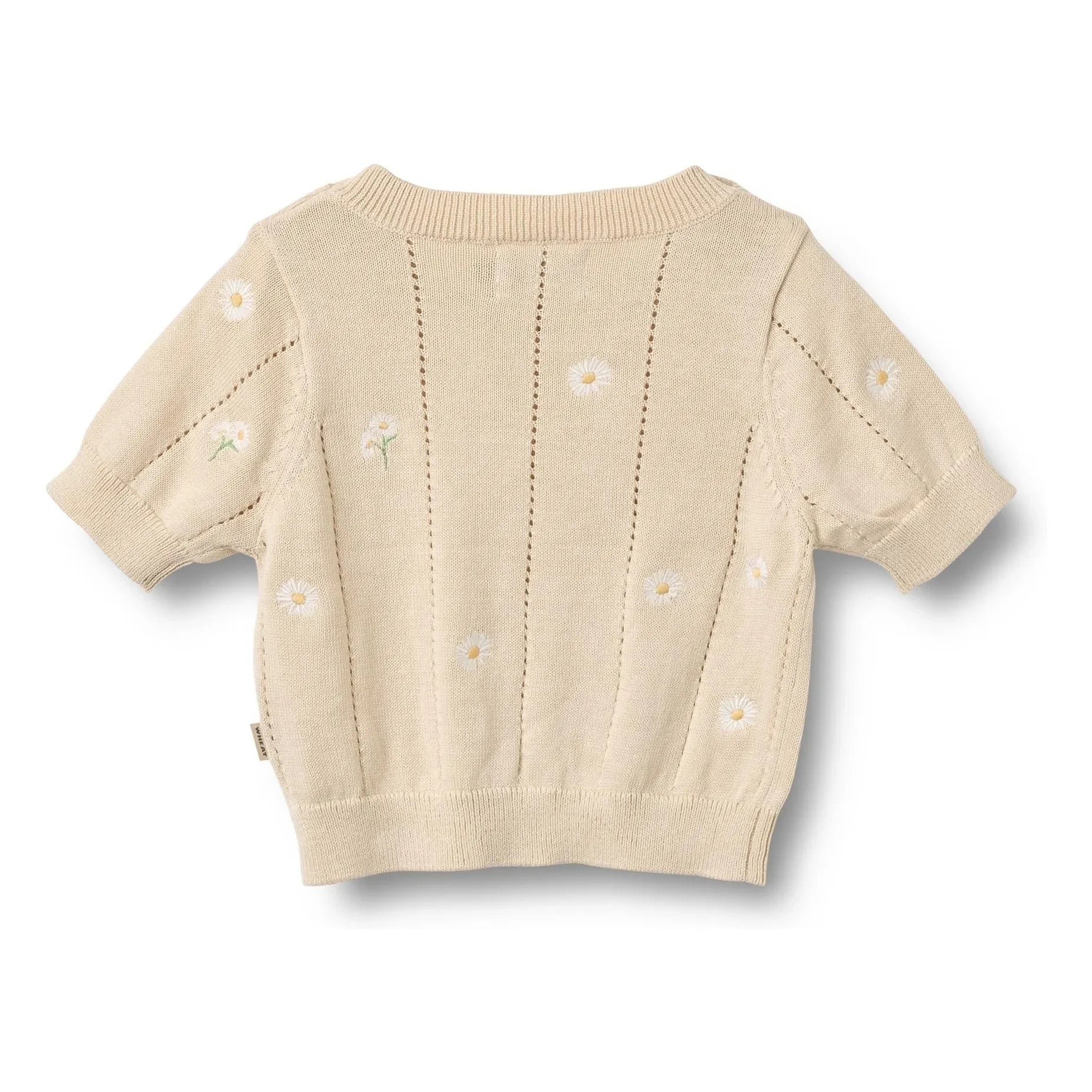 Wheat - Malvina Organic Cotton Floral Baby Short Sleeve Sweater | Ecru