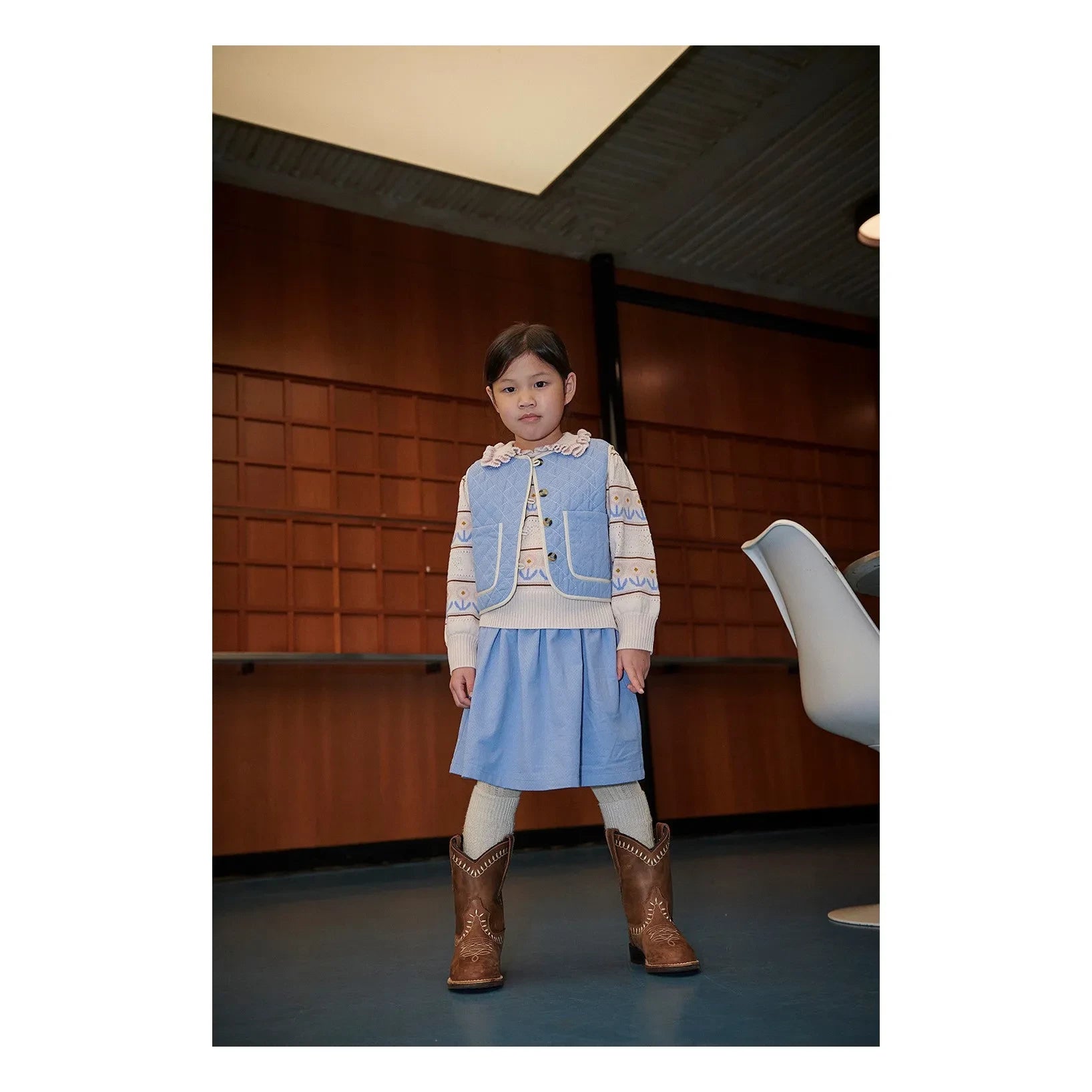Copenhagen Colors - Moon Embroidered Organic Cotton Quilted Sleeveless Vest | Light blue