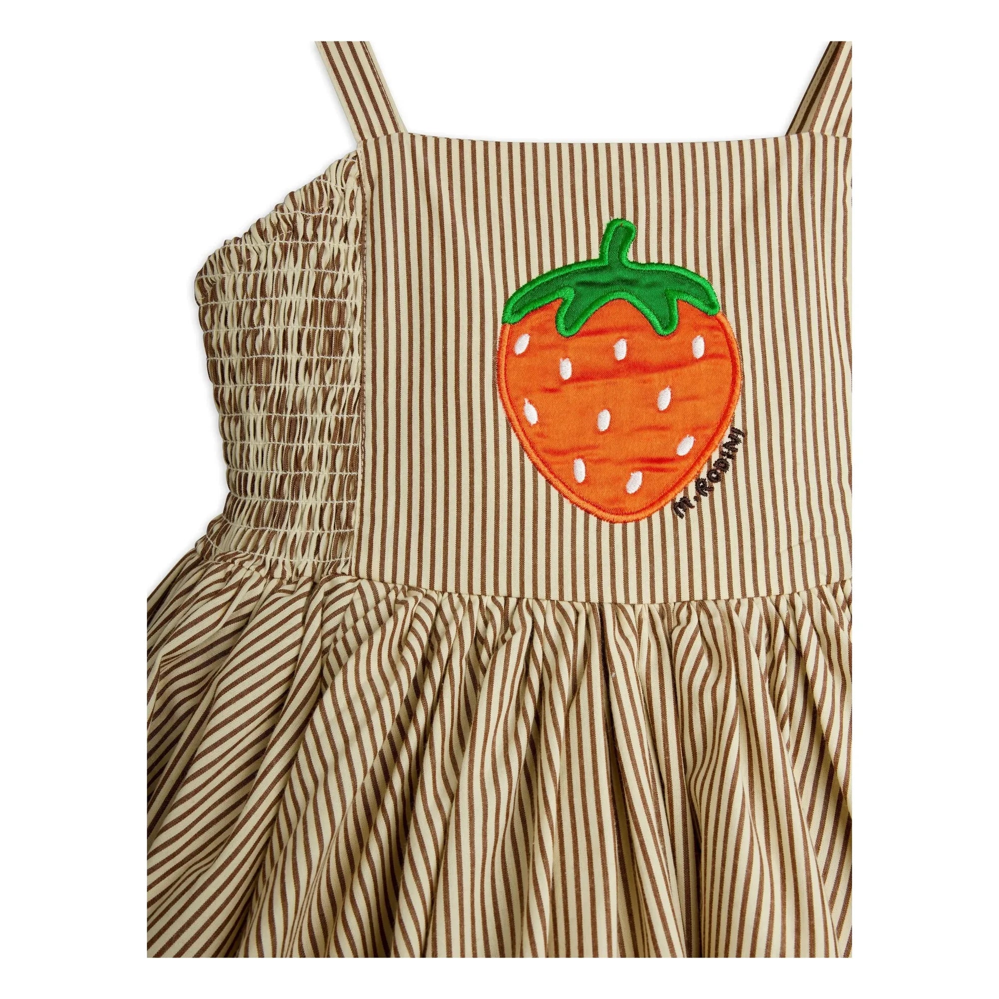 Mini Rodini - Striped Poplin Organic Cotton Drawstring Dress | Brown