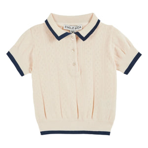Emile to Ida - Pointelle Contrast Polo Organik Pamuk | Cream