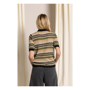 Smallable Woman - Selma Striped Polo Neck T-shirt | Iced Brown