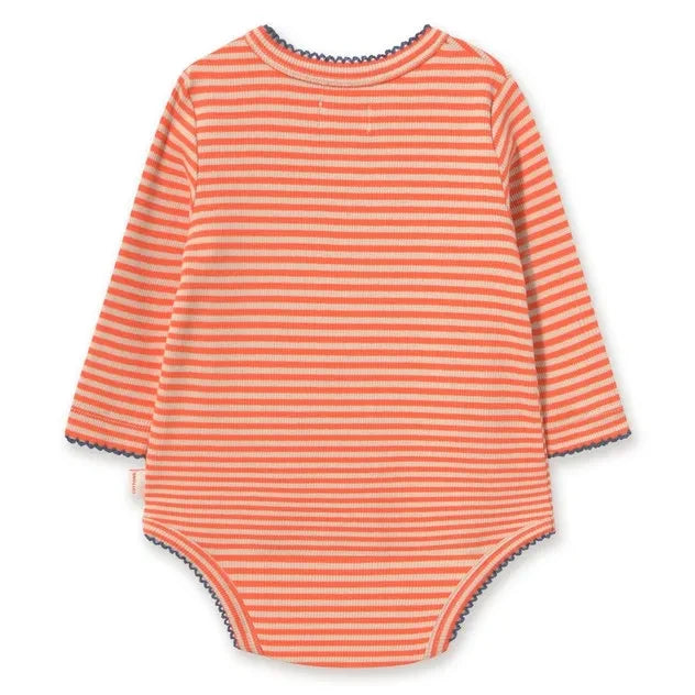 Tinycottons - Organic Cotton Ribbed Striped Wrap Bodysuit | Red