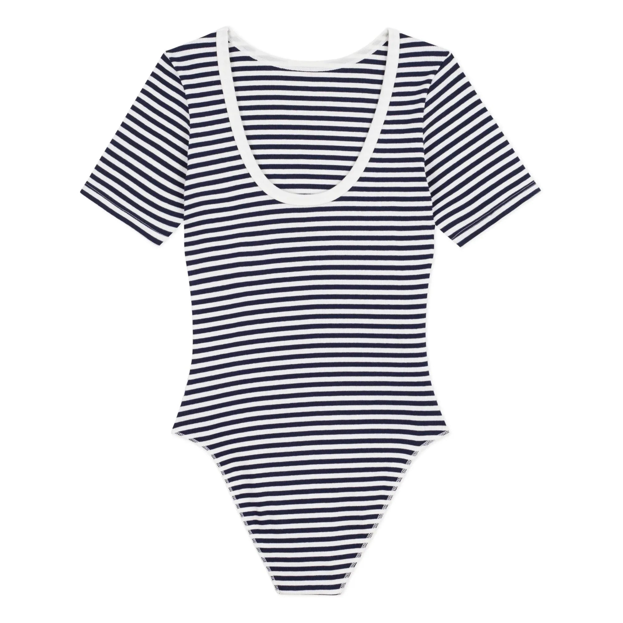Petit Bateau - Striped Ribbed Organic Cotton Bodysuit | Navy Blue