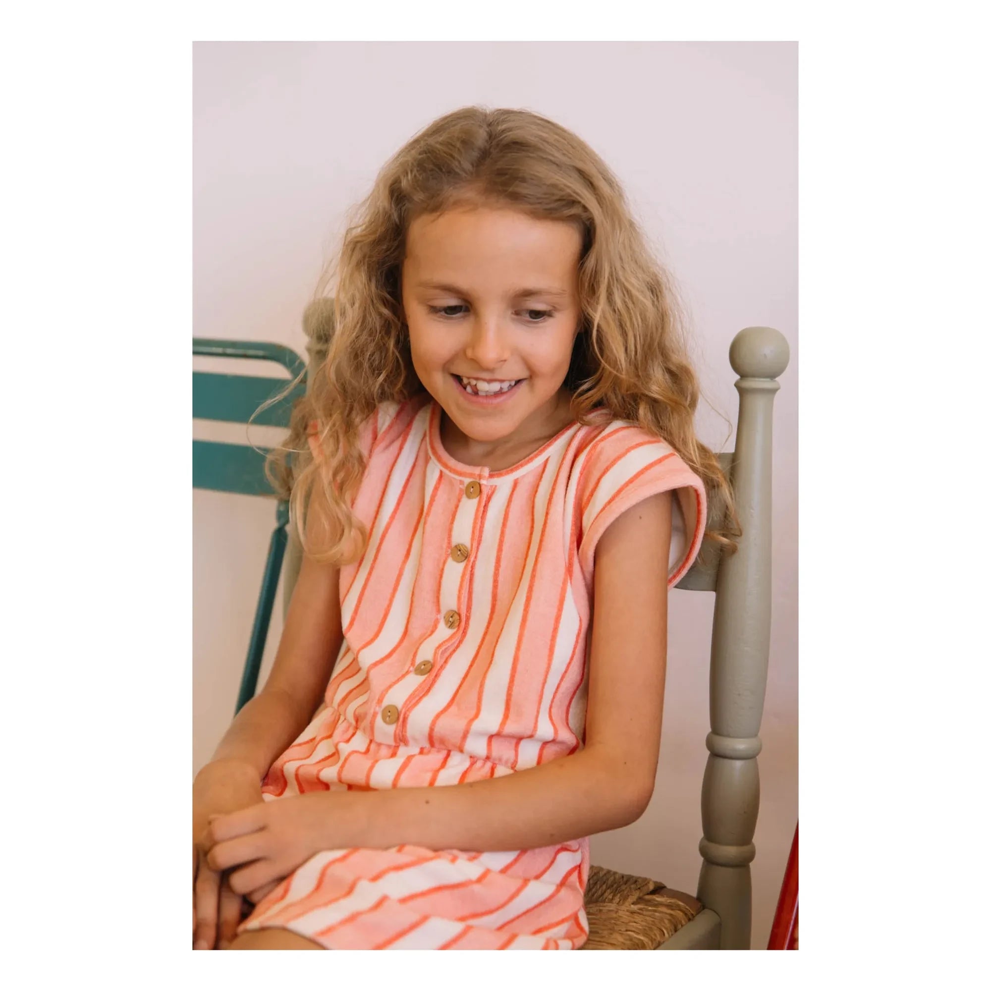 Studio Bohème - Loulou Striped Organic Cotton Towel Romper | Pink