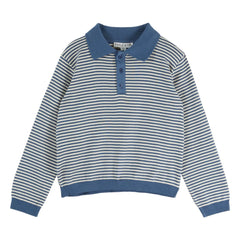 Emile et Ida - Çizgili polo tişört Organik pamuklu fleece | Mavi