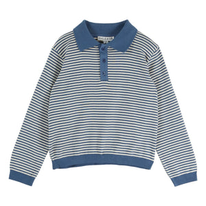 Emile et Ida - Çizgili polo tişört Organik pamuklu fleece | Mavi