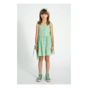 Piupiuchick - Gingham Organic Cotton Short Dress | Turquoise