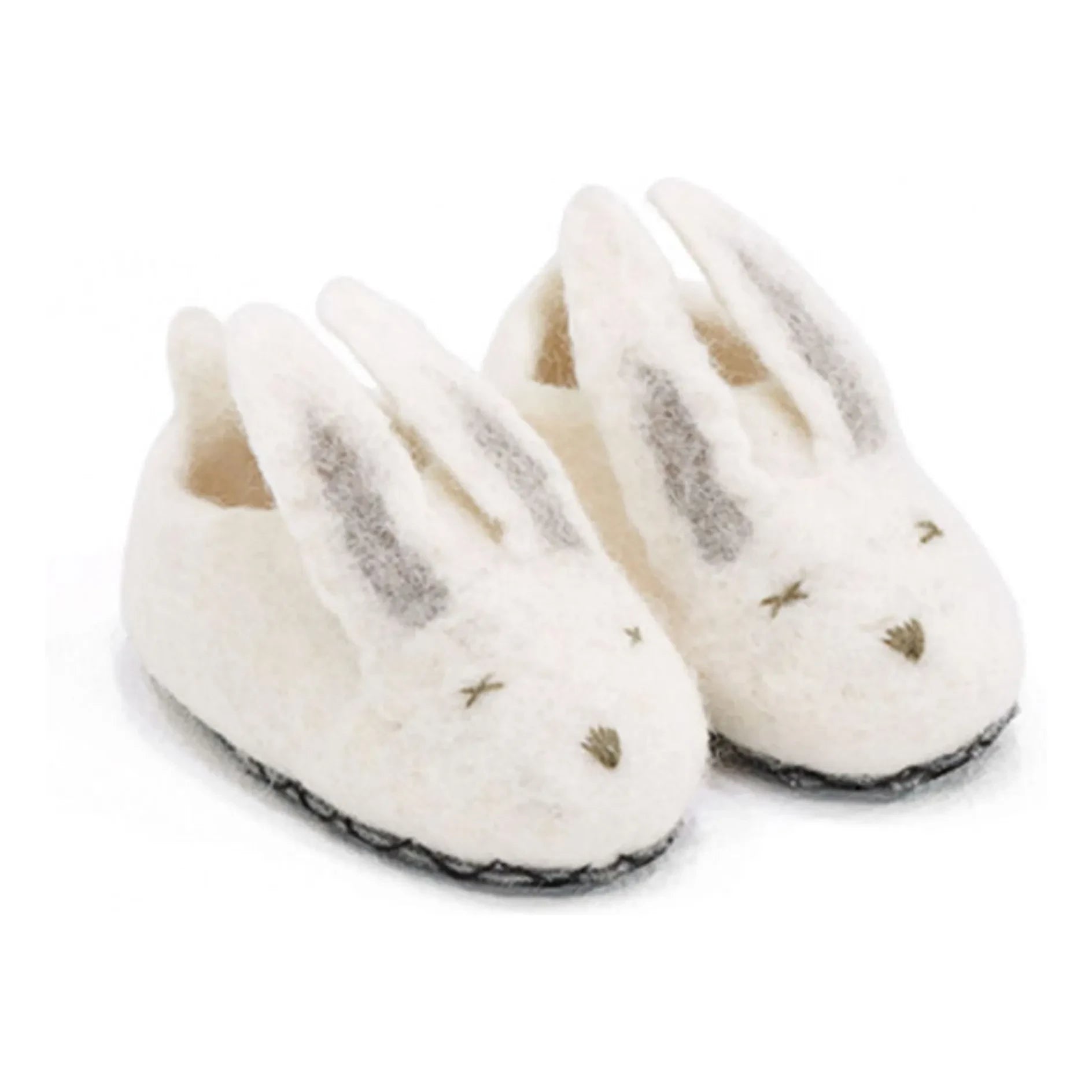 Muskhane - Felt and Leather Bunny Slippers | Ecru