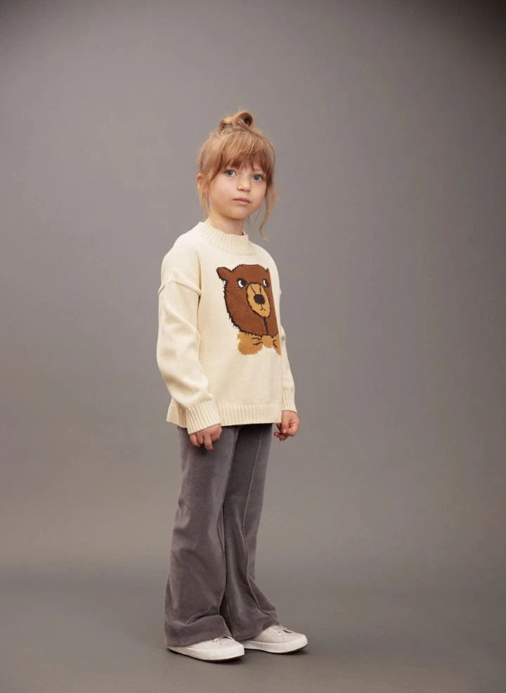 Mini Rodini - Intarsia Organik Pamuklu Ayı Kazak | Ecru