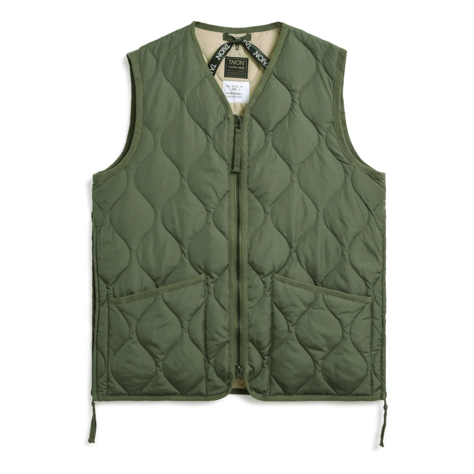 Taion - Military Unisex Sleeveless Zip Vest | Olive Green