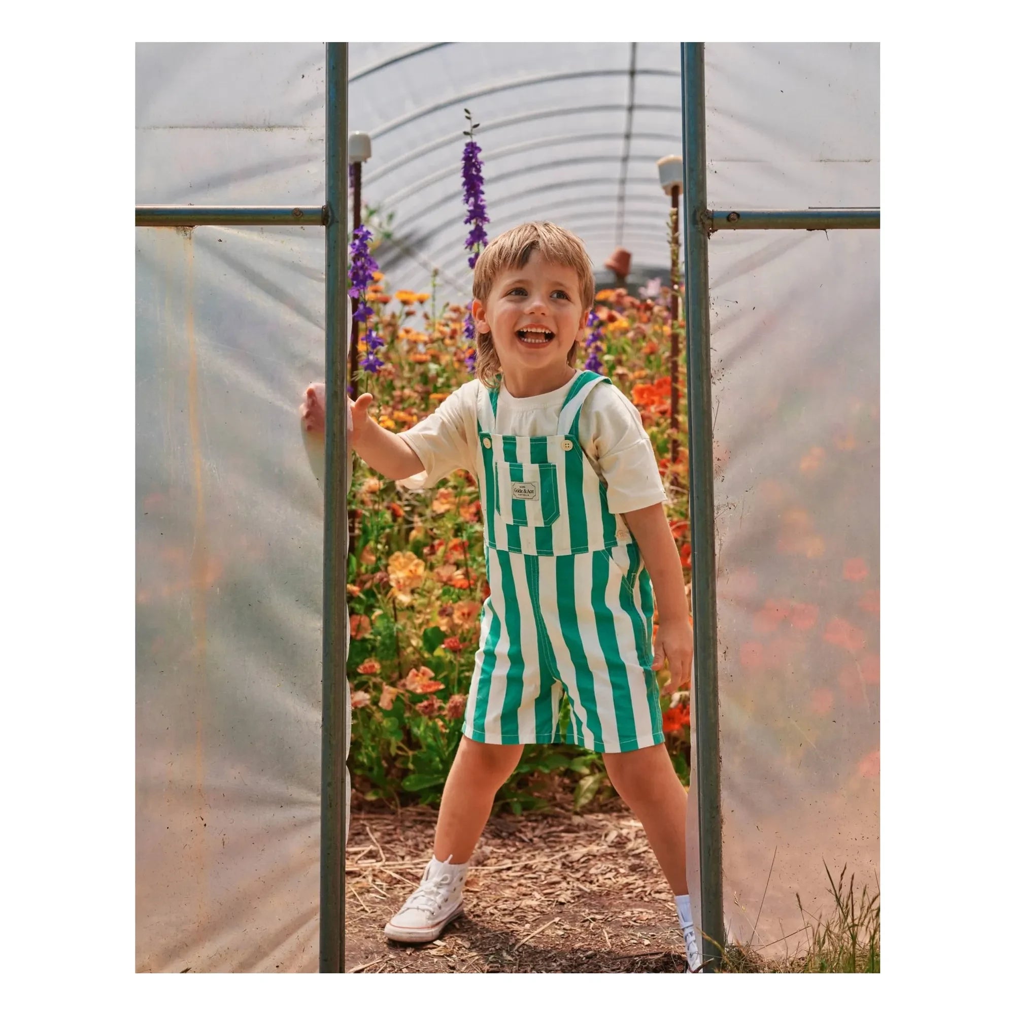 Goldie + Ace - Striped Short Salopet | Green