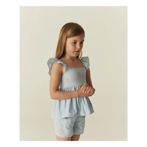 Copenhagen Colors - Organic Cotton Striped Summer Top and Shorts Set | Light Blue