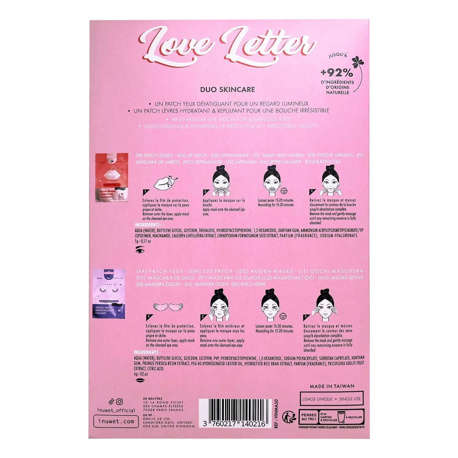 Inuwet - Love Letter Eye and Lip Mask Set