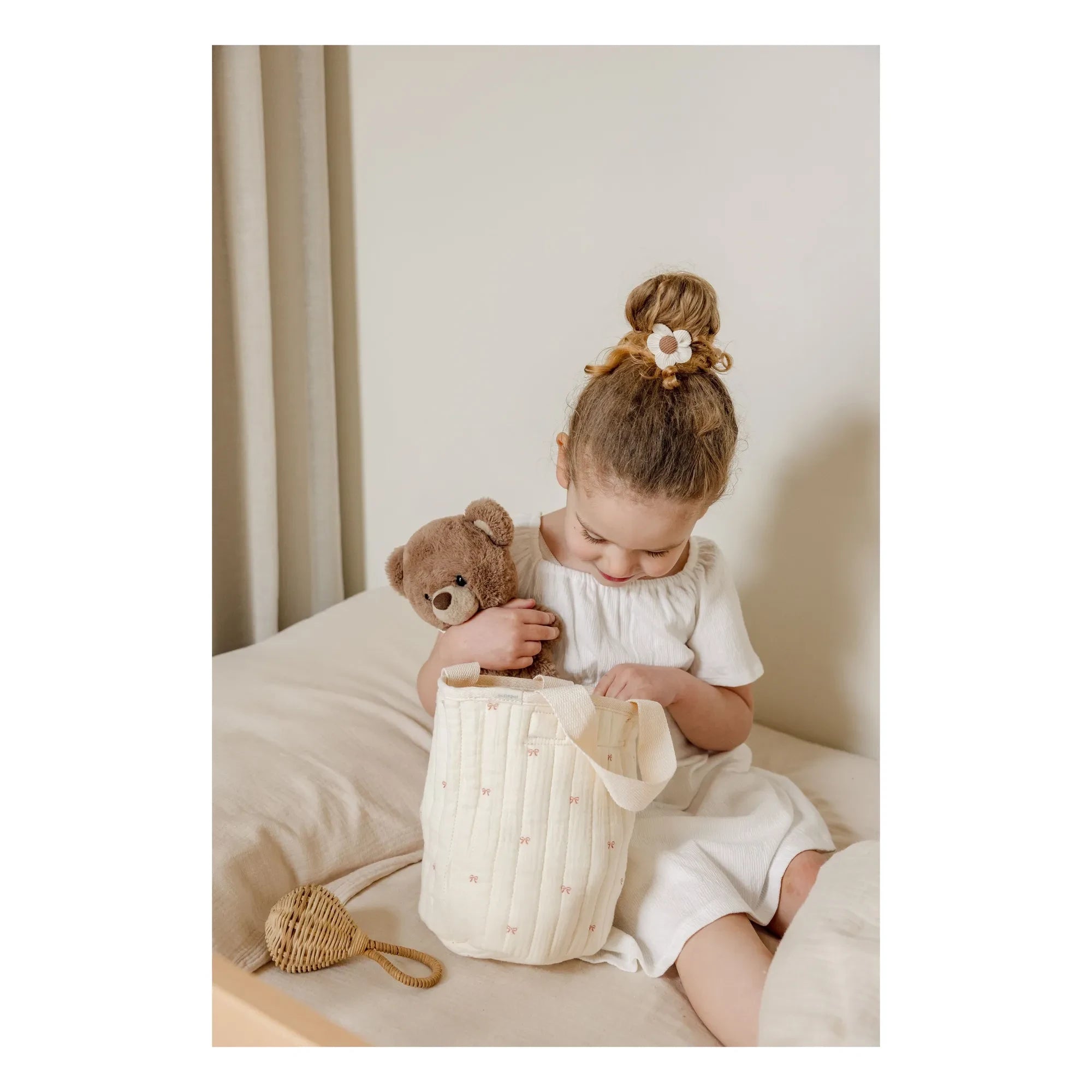 Soft Spot - Organic Cotton Ribbon Storage Basket | Ivory