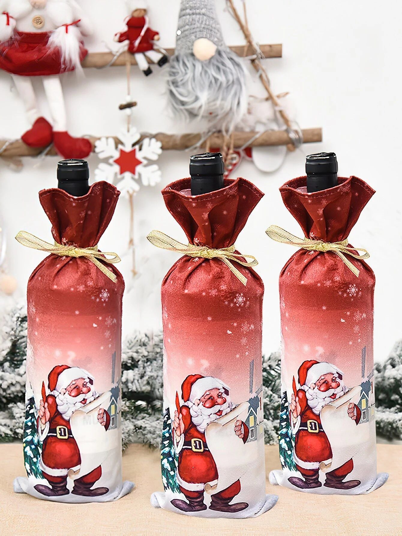 Dinossi - Yılbaşı Noel Baba Şarap Şişesi Giydirme Elbisesi-Dinossi