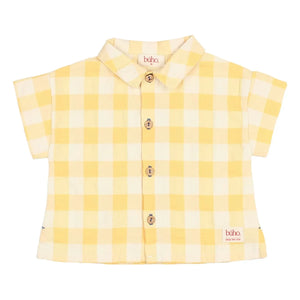 Búho - Yellow Gingham Seersucker Organic Cotton Baby Shirt