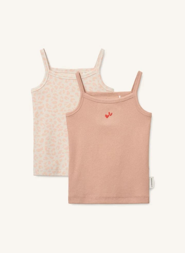Liewood - 2-Pack Naomi Leopard Organic Cotton Ribbed Tanks | Light Pink
