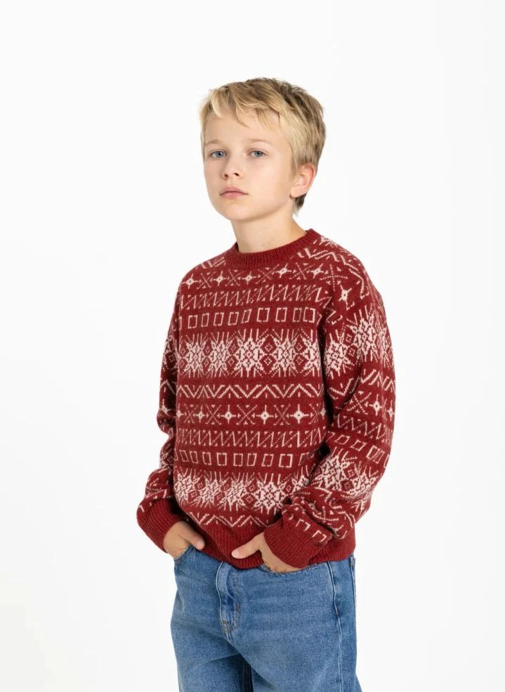 Hundred Pieces - Mika Jacquard Merino Wool Sweater | Dark Red