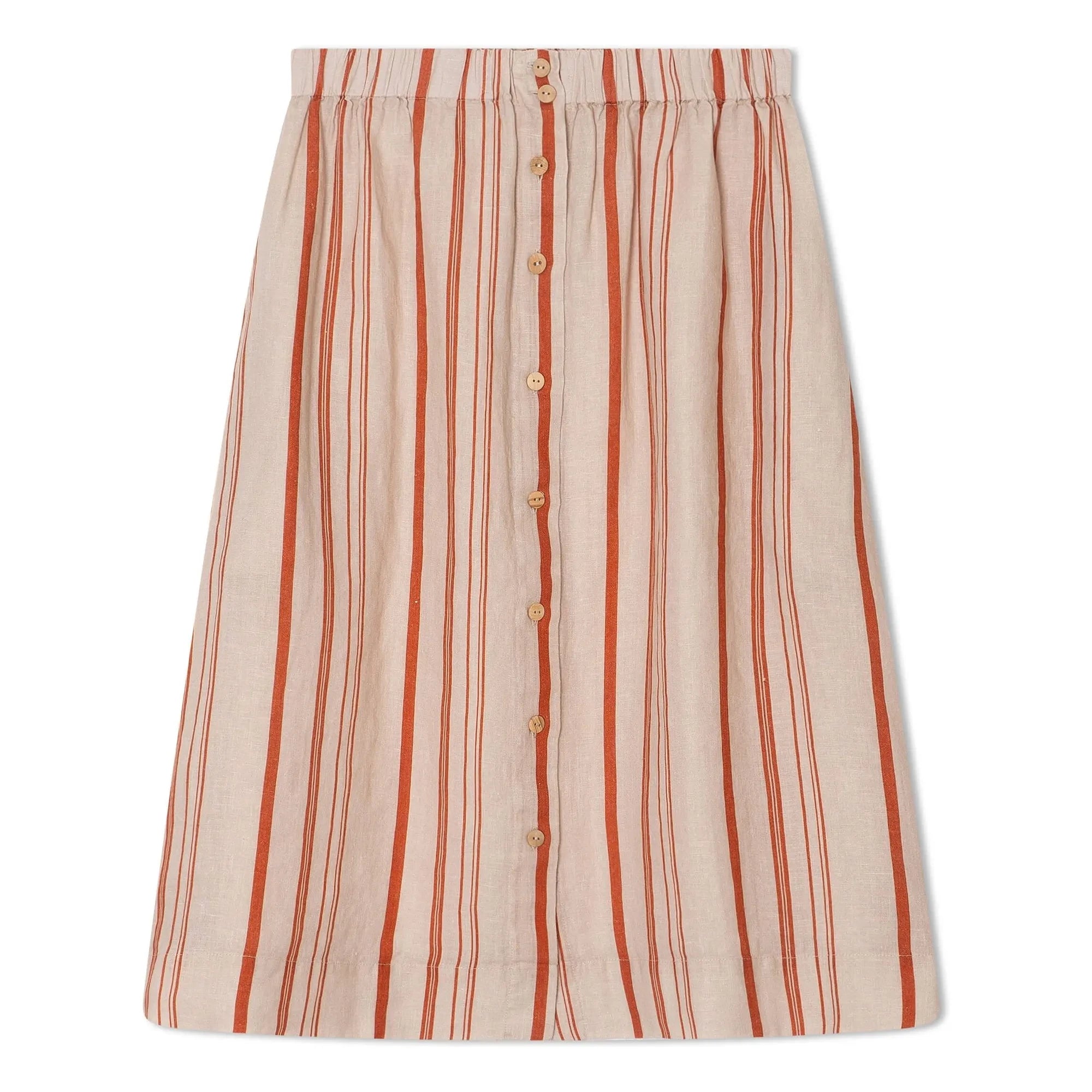 Matona - Striped Linen Midi Skirt | Off-White
