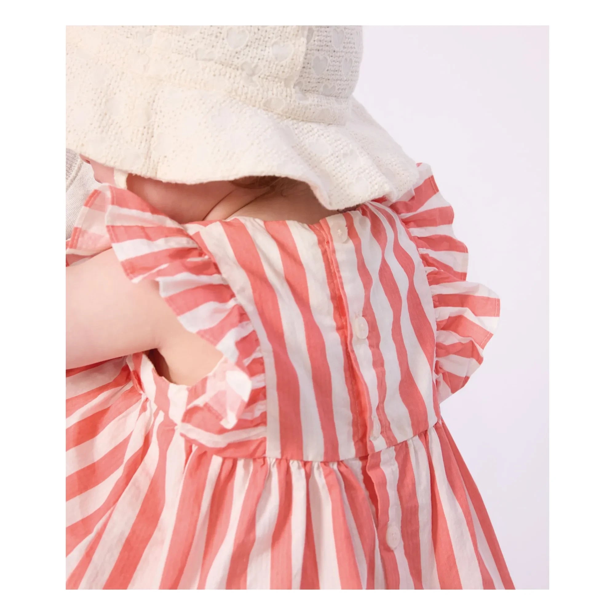 Petit Bateau - Striped Seersucker Organic Cotton Dress & Bloomer Set | Coral