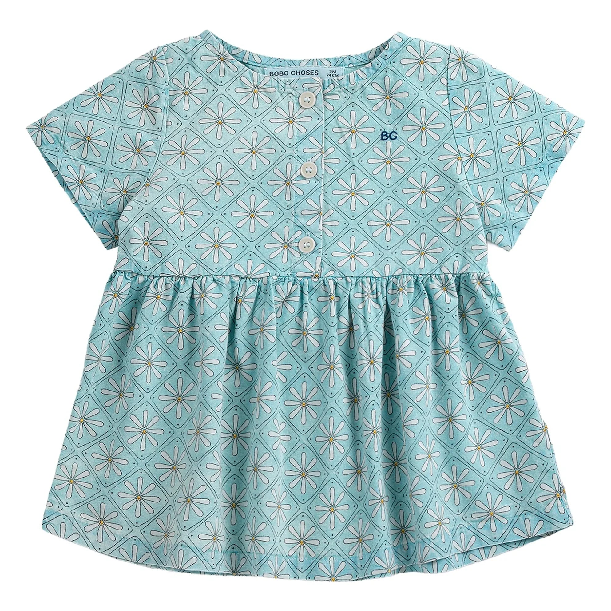 Bobo Choses - Organic Cotton Baby Daisy Dress | Light Blue