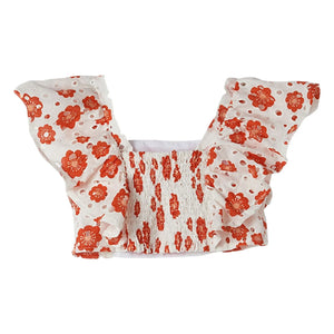 Fabula - Gathered Sleeve Floral Embroidery | White