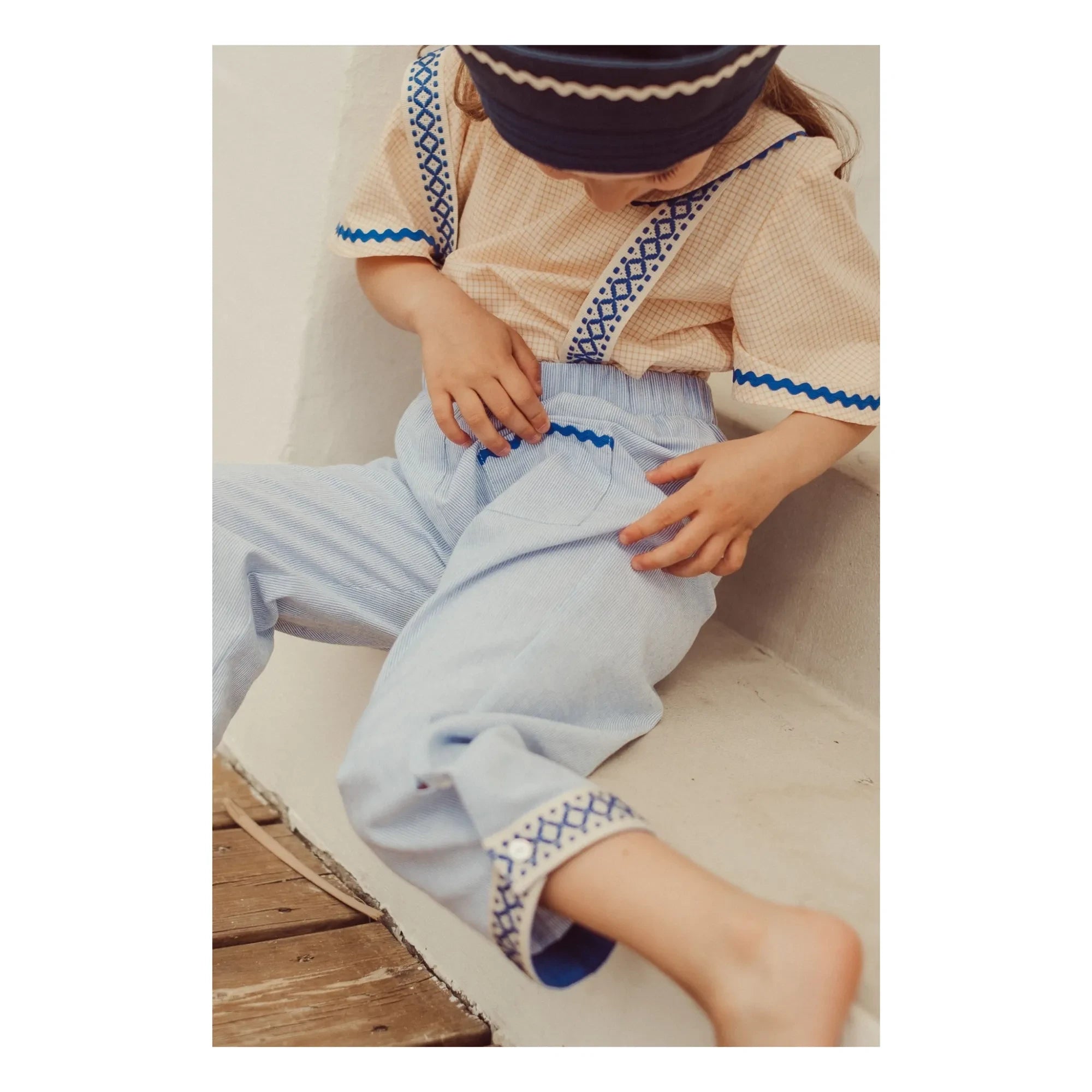 THE LiTTLE POETS - Cesária Striped Organic Cotton Pants | Blue